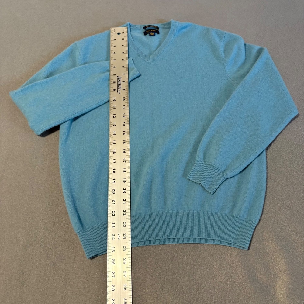 Club Room V-Neck Sweater Men Large Turquoise Blue 100% Fine Cashmere Long Sleeve - Picture 3 of 7